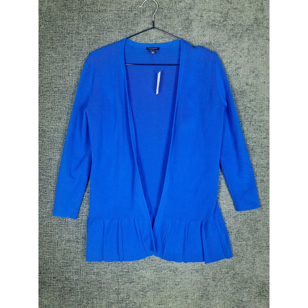 Talbots Peplum Ribbed Open Front Cardigan Womens S Royal Blue Cotton Stretch NWT